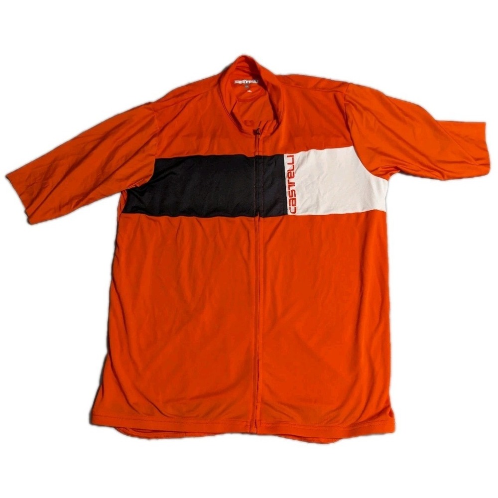 Castelli Cycling Jersey Mens 2XL‎ Orange Full Zip Road Bike Short Sleeve EUC